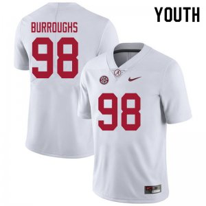 NCAA Youth Alabama Crimson Tide #98 Jamil Burroughs Stitched College 2020 Nike Authentic White Football Jersey PP17X56YY